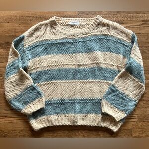 Carly Jean Los Angeles Blue Beige Striped Sweater Large Knit M/L